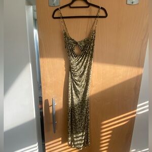 Endless Blu Olive Floral Side Wrap Midi Dress